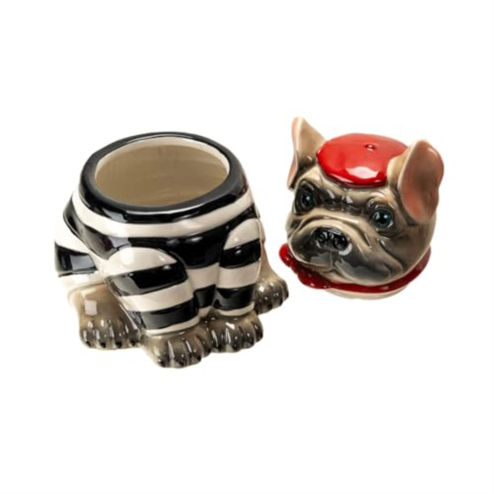 Pacific Giftware Le French Bulldog Cookie Jar, Ceramic, Black and White Striped Shirt, Kitchen Decor, Storage Accessory