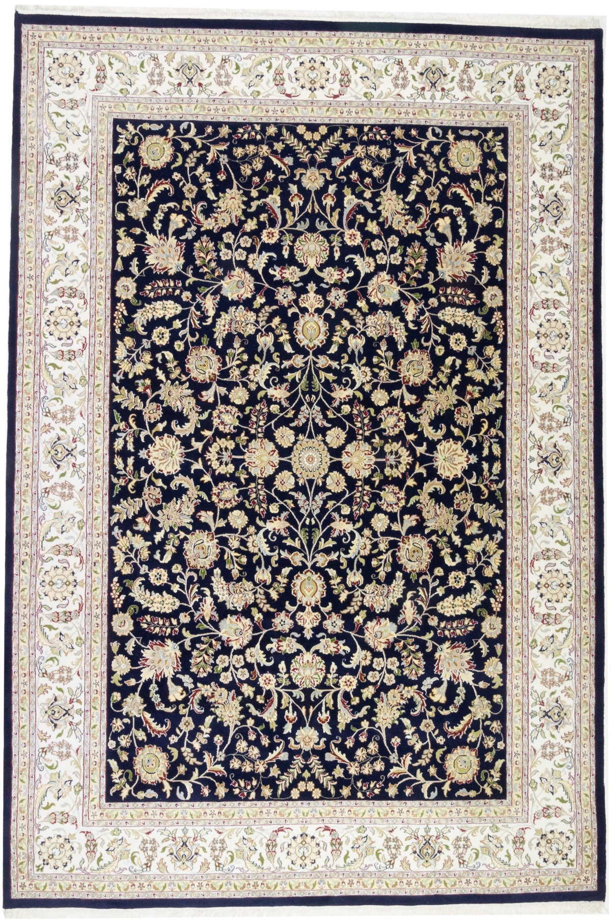 Magic Rugs 9'8 x 14'3 Dark Navy Hand Knotted Floral Indo-Nain Wool Rug