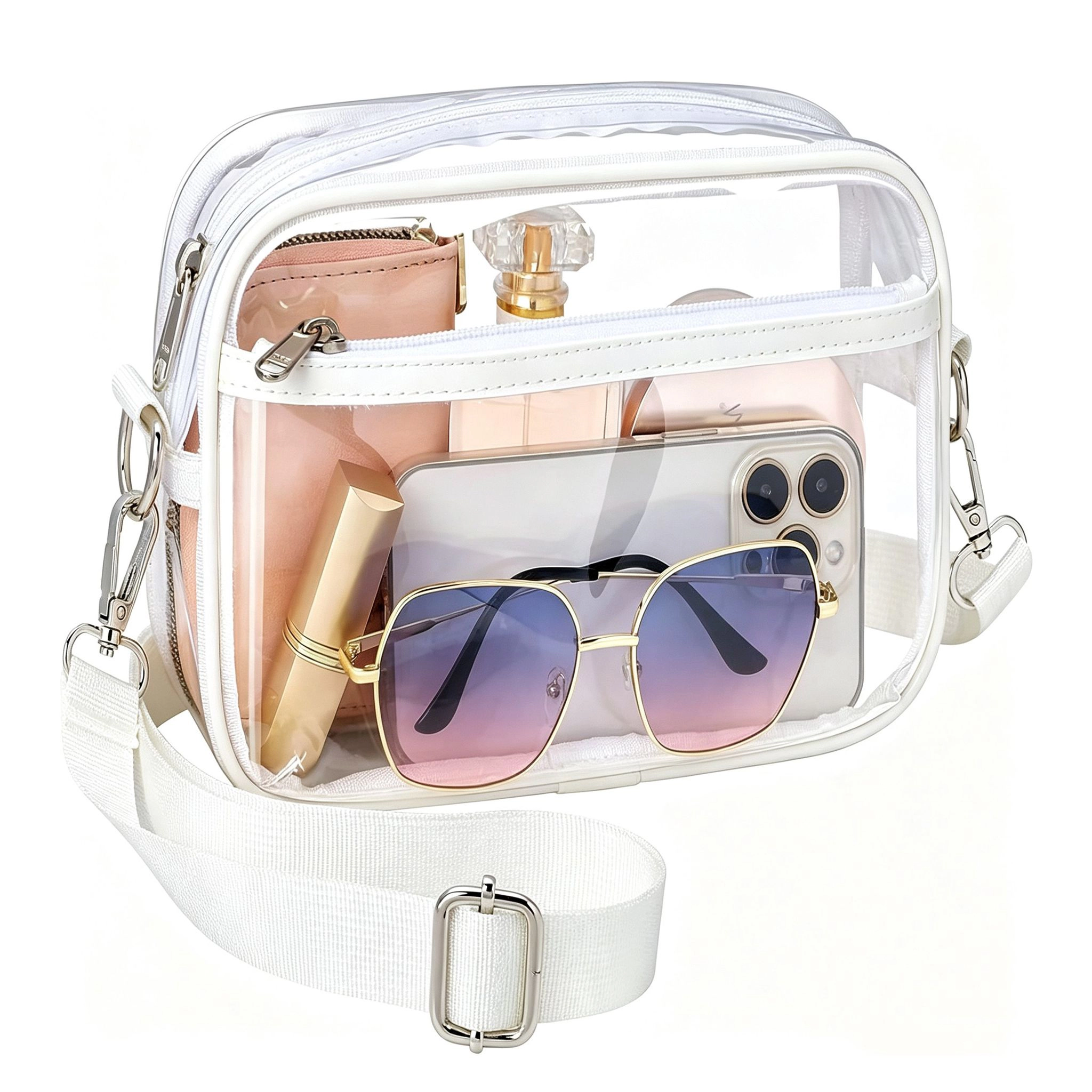 Alilang Women's Clear Stadium Crossbody Bag with Front Pocket, Zipper Closure and Adjustable Removable Shoulder Strap