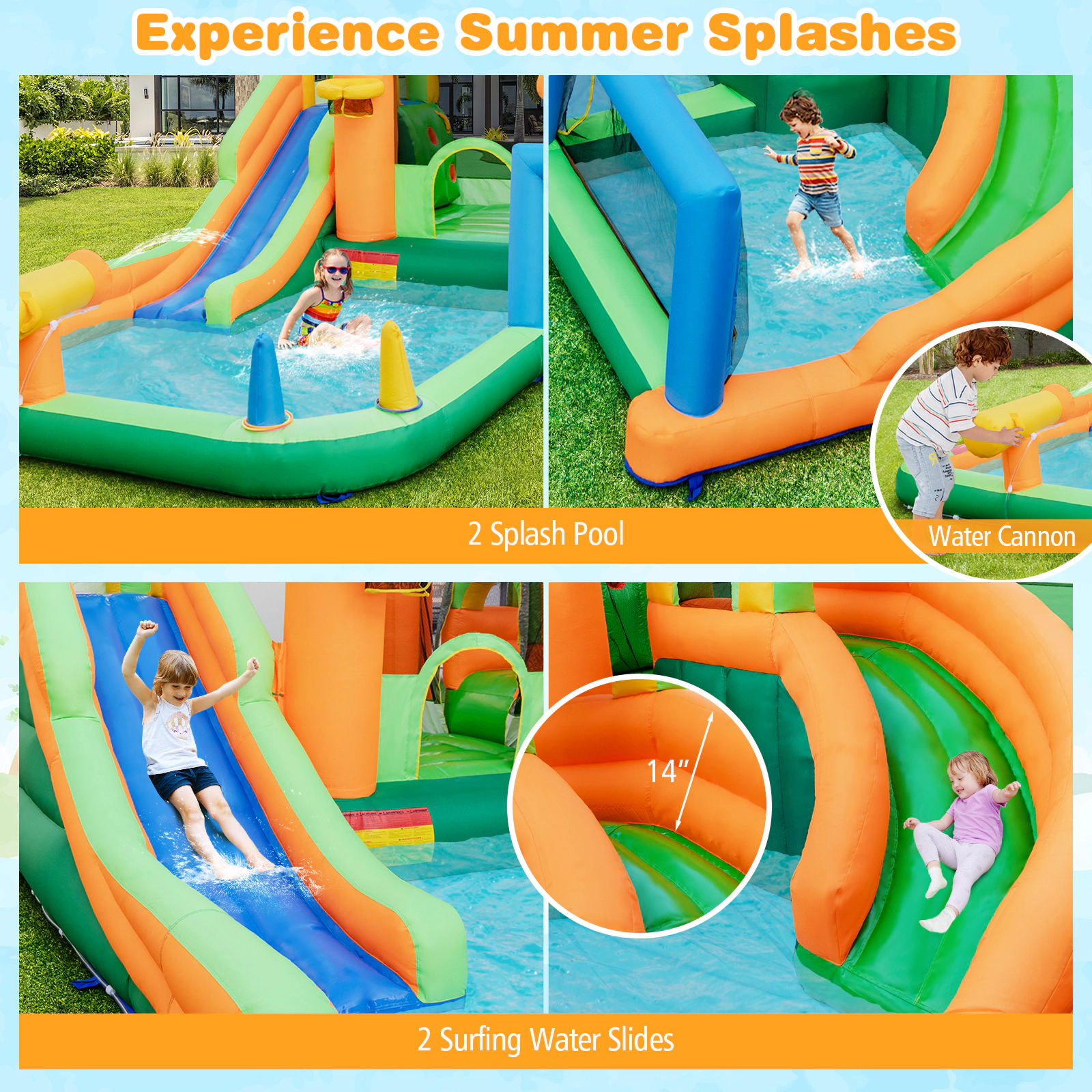 Hivvago Kids Inflatable Water Slide for Yard Lawn with 735W Blower