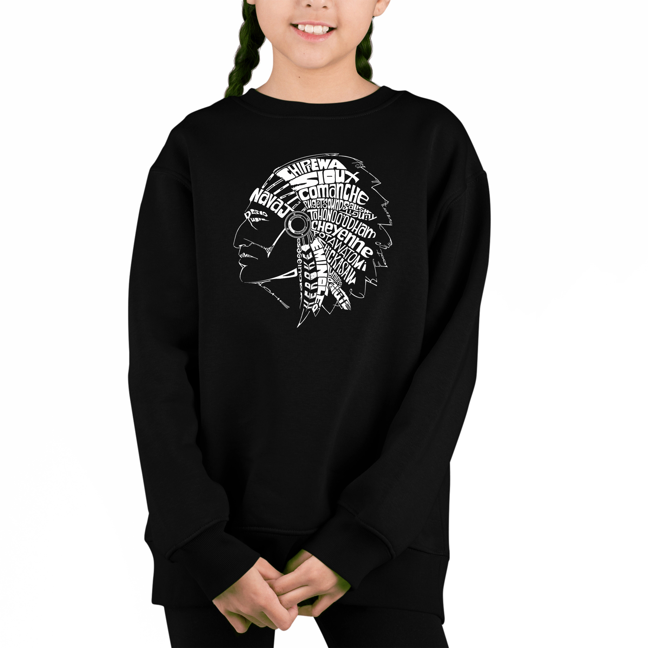 LA Pop Art Girl's Word Sweatshirt - Popular Native American Indian Tribes