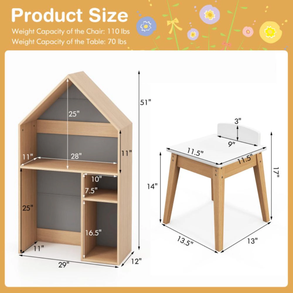 Hivvago 2-In-1 Kids House-Shaped Table And Chair Set-Gray