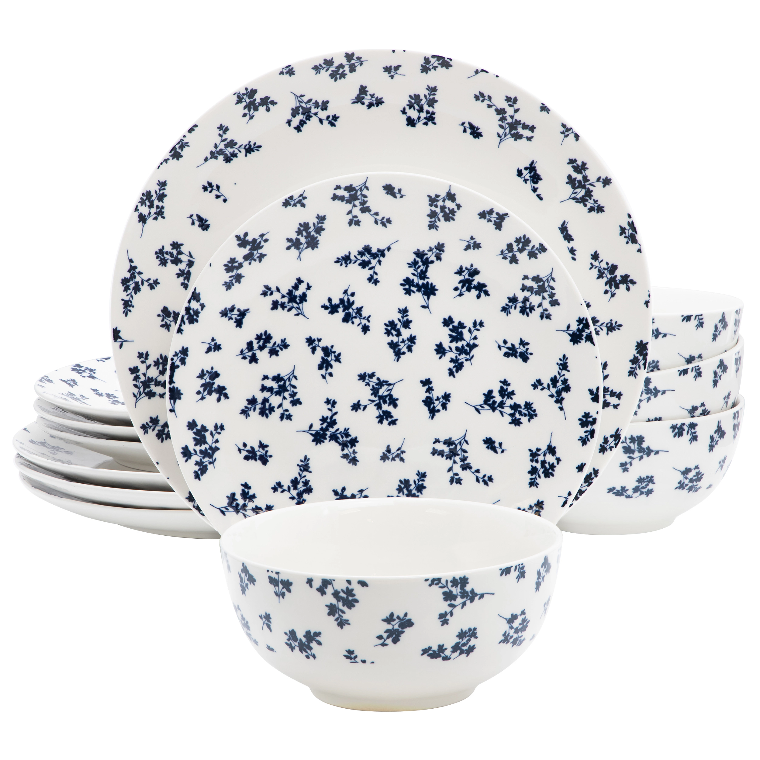 Gibson Home Mountain Thistle 12 Piece Round Ceramic Dinnerware Set in Blue