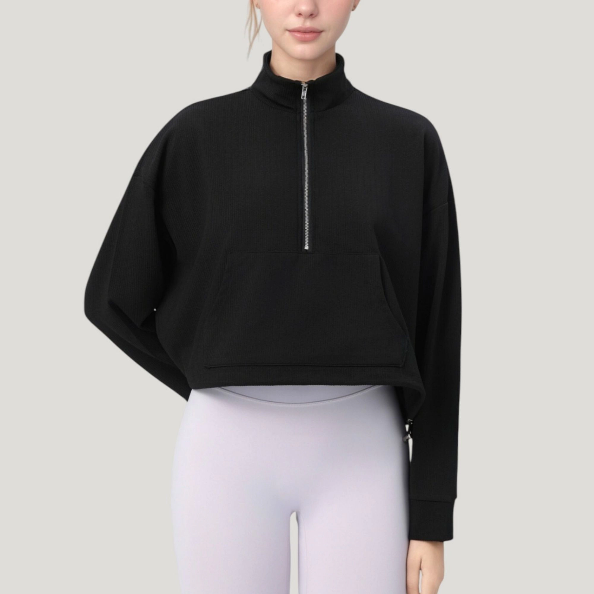 Anna-Kaci Women's Long Sleeve Half-Zip Pullover Top with Mock Neck and Kangaroo Pocket