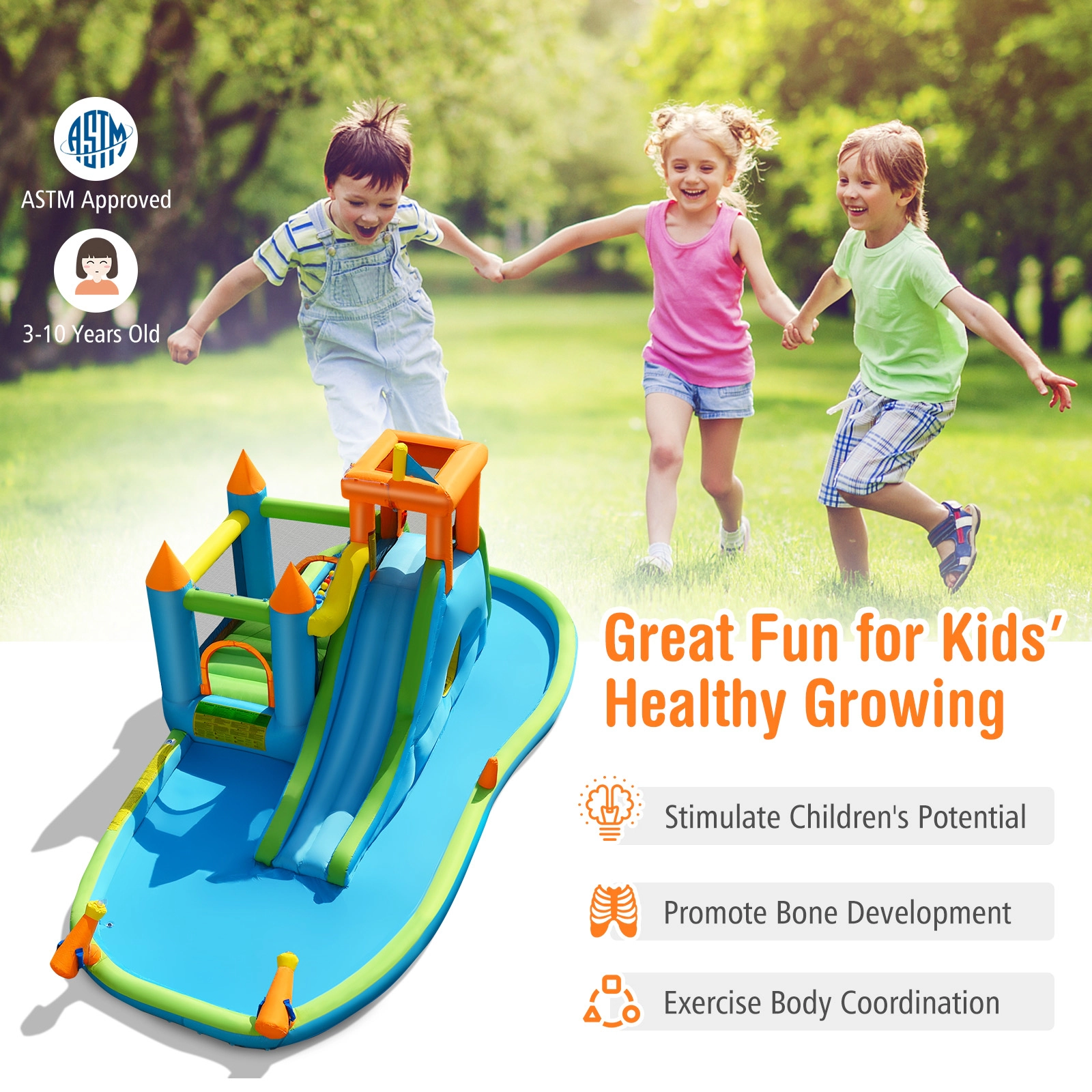 SUGIFT Kids Multicolor Water Slide Bounce House with Splash Pool and Climbing Wall 19.5-ft W 300-lb Total Capacity
