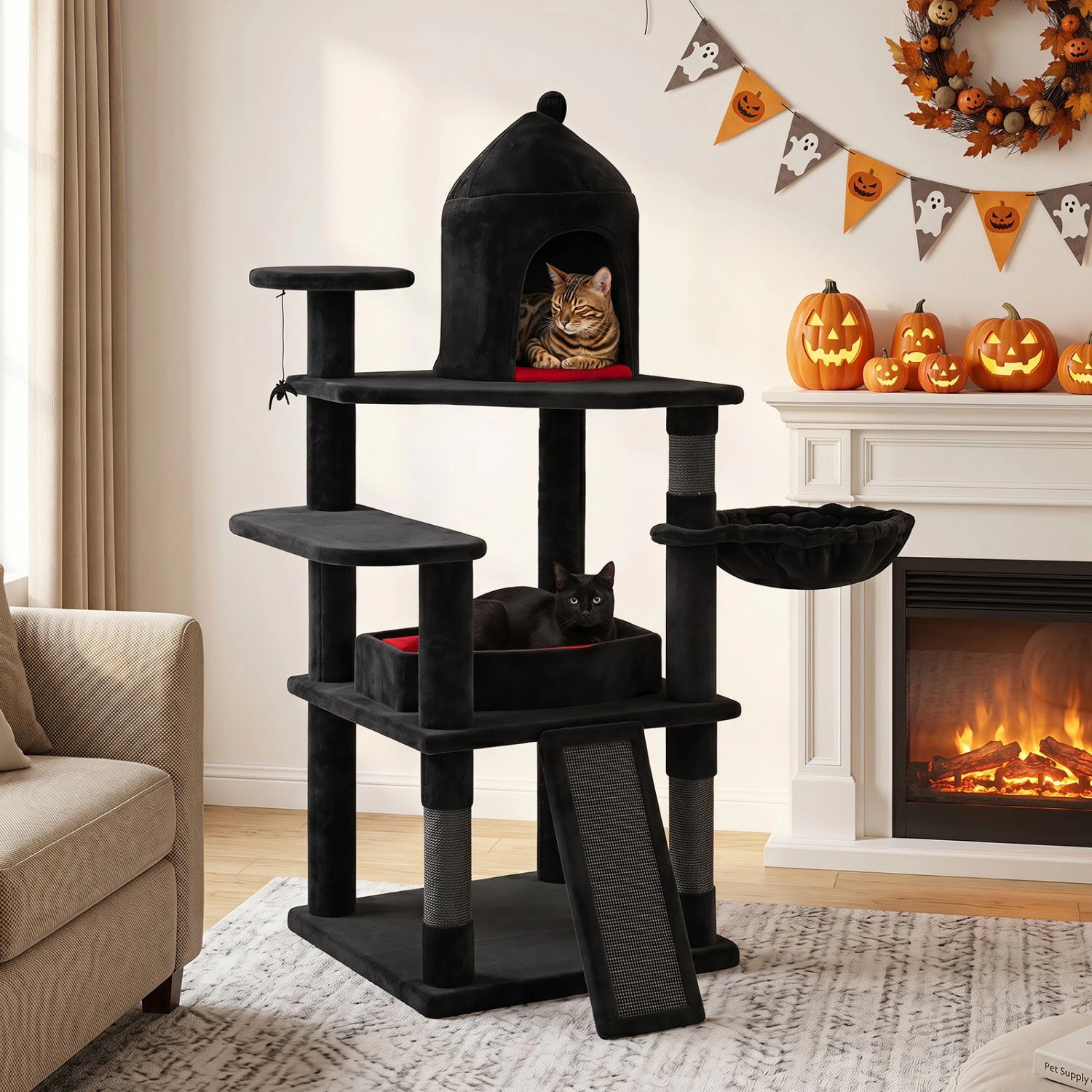 SlickBlue 50" Multi-Level Cat Tower with Coffin Bed & Sisal Ladder