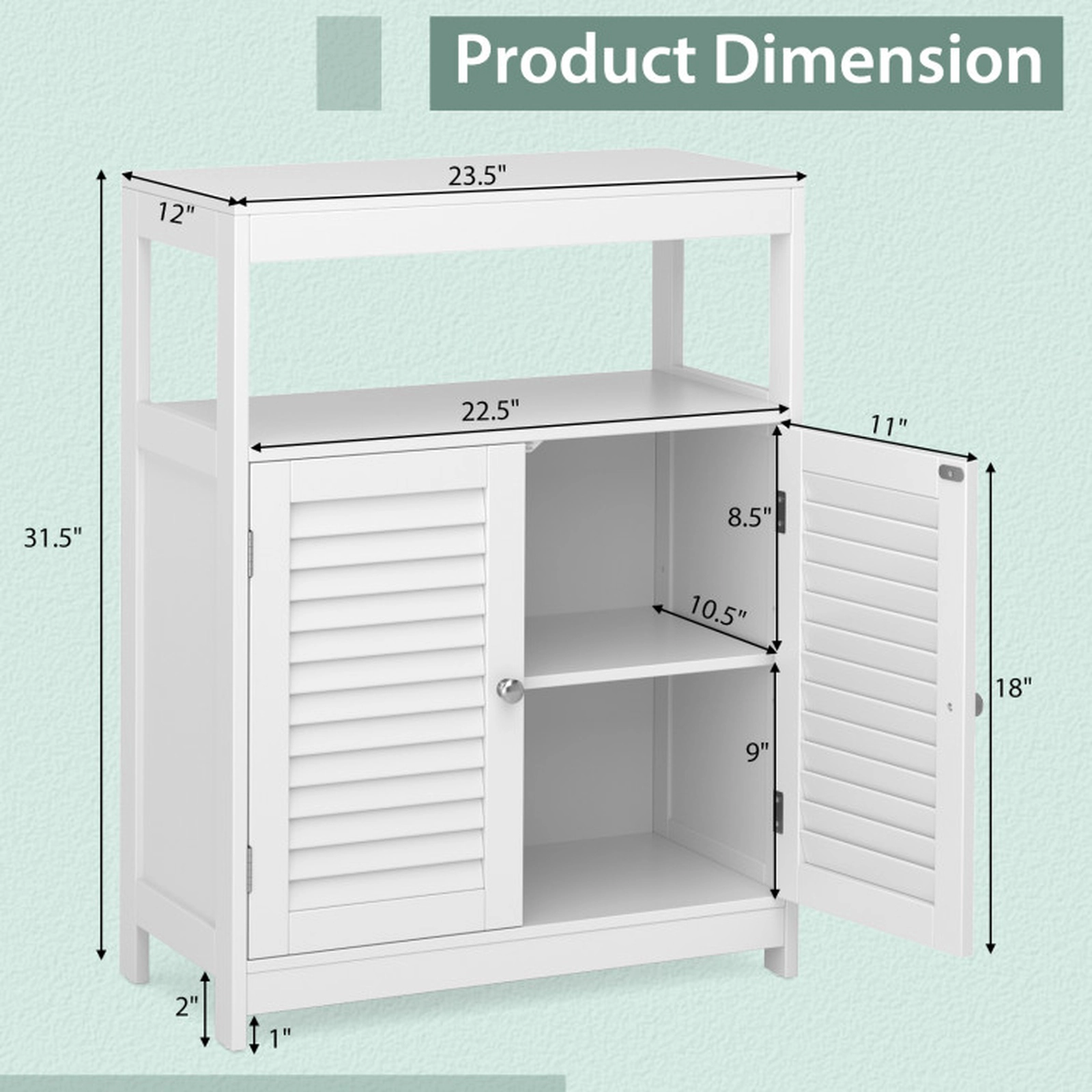 SUGIFT White 77-lb Top Capacity Freestanding Bathroom Floor Cabinet with Double Shutter Doors and 3-Position Shelf