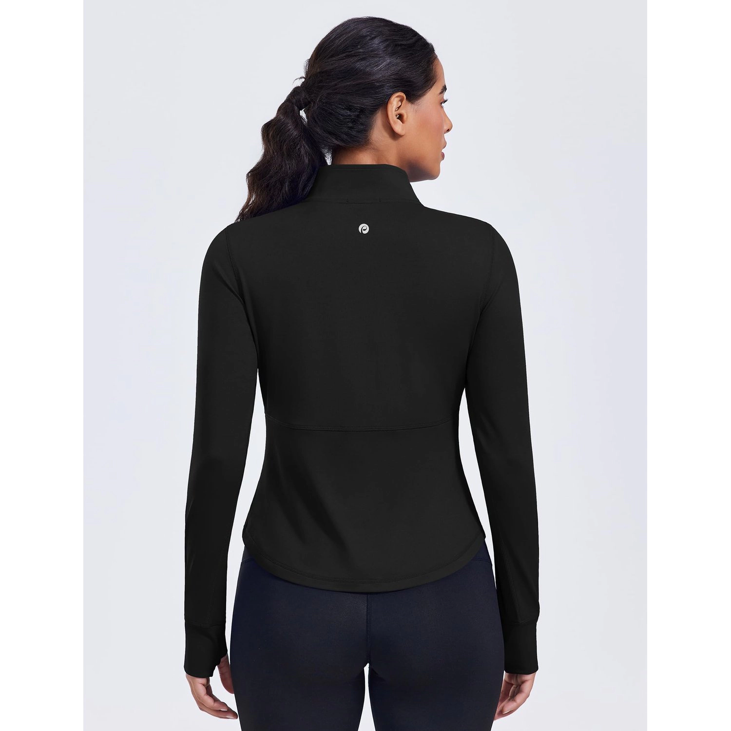 Pinspark Womens Solid Full Zip Track Jacket High Neck Long Sleeve Thumbhole Slim Coat