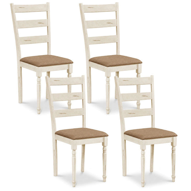 Hivvago Rubber Wood Dining Chairs Set Of 4 With Padded Linen Seat & Slatted Backrest