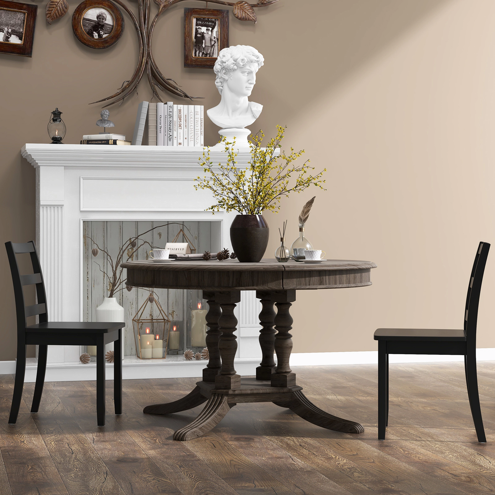 LJG Set of 2 Wood Dining Chairs with Solid Rubber Legs