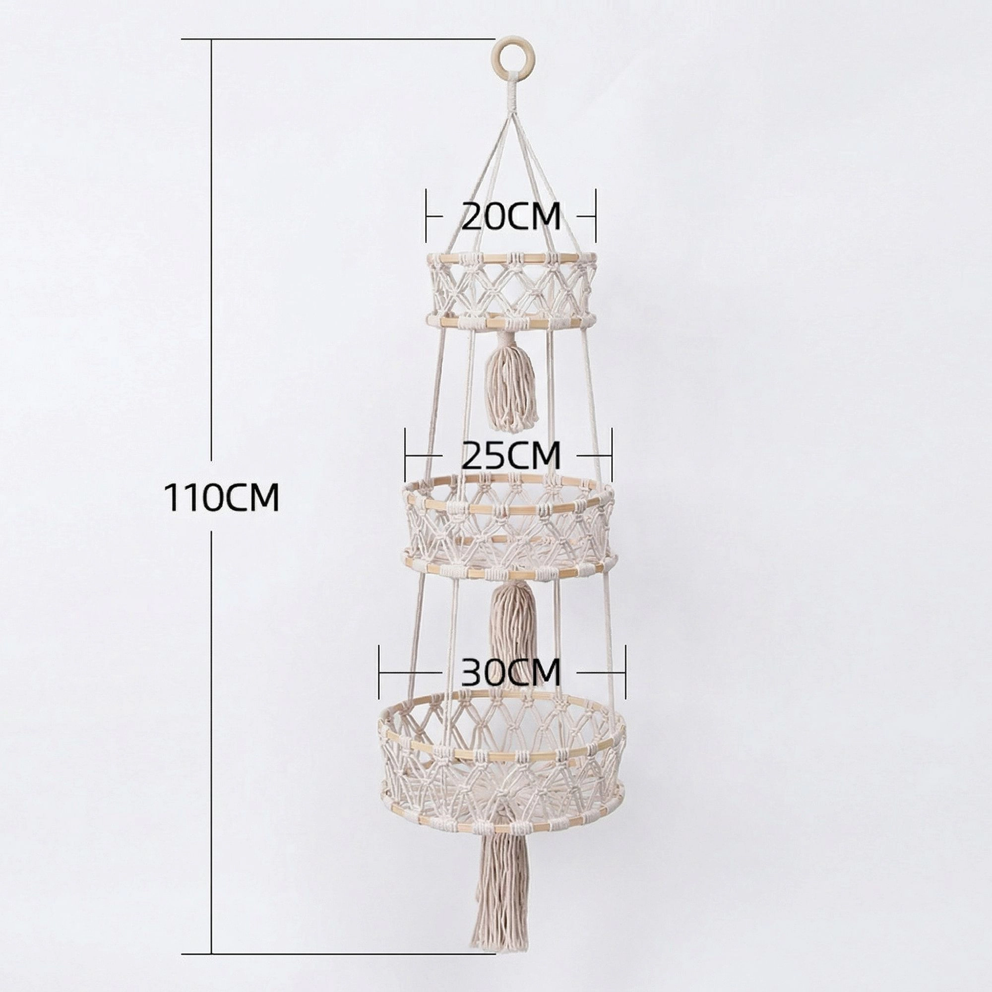 Alilang Unisex 3 Tier Macrame Hanging Storage Basket Cotton Rope Wall Organizer Boho Space Saving Storage