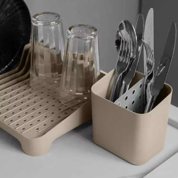 OU Kitchen Sink Organizer 3pc Set- Dish Drying Rack, Cutlery Drainer & Soap Dispenser Caddy w/ Sponge Holder