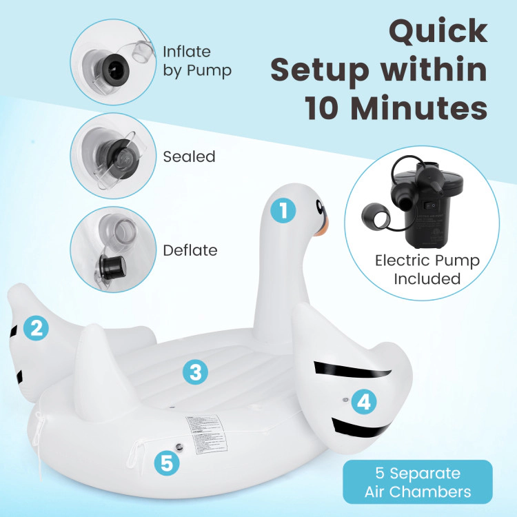 SUGIFT Adult White 4-Person Inflatable Swan Pool Float Island with 4 Cup Holders 9.5-ft W 925-lb Float Capacity