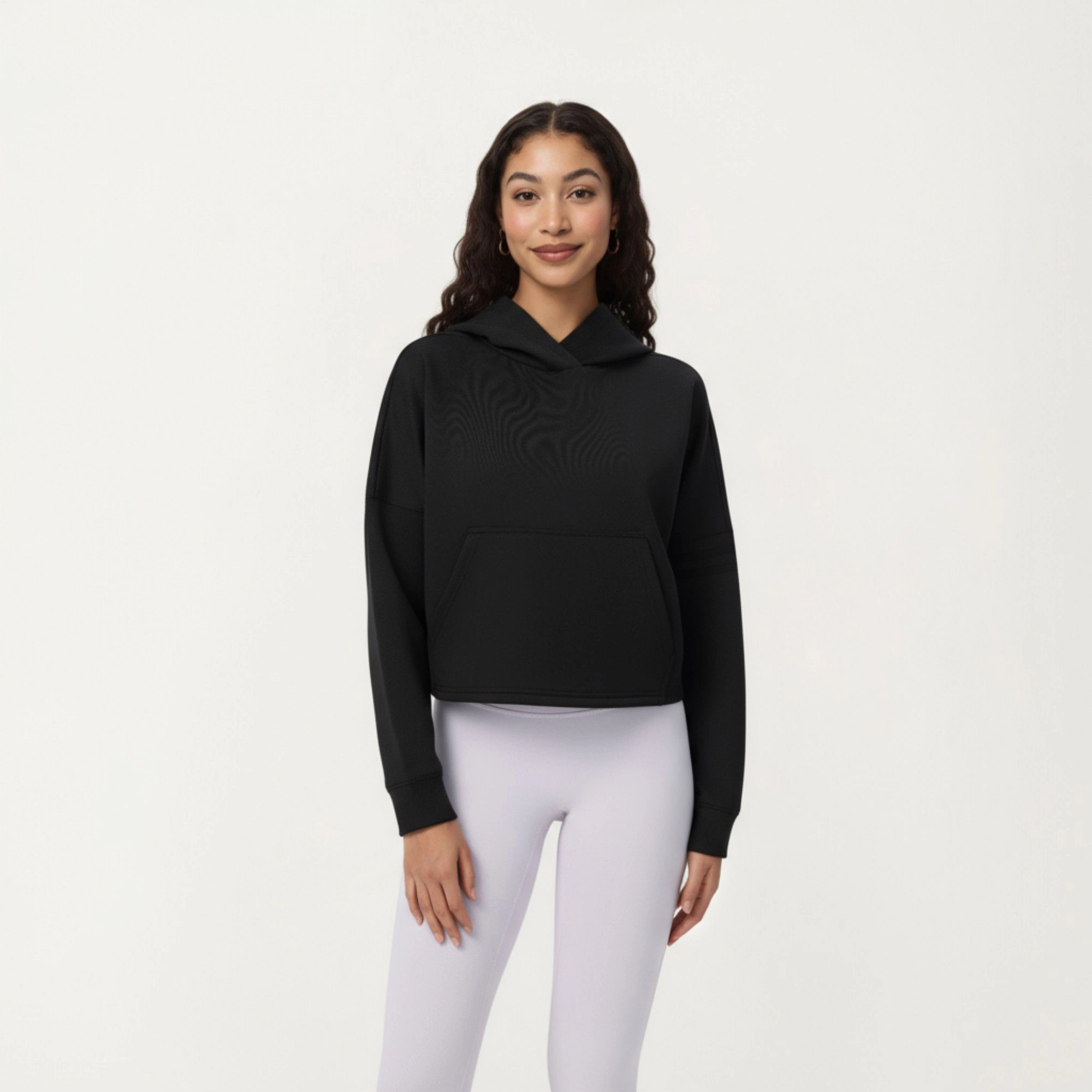 Anna-Kaci Women's Long Sleeve Cropped Hoodie with Kangaroo Pocket and Striped Detail