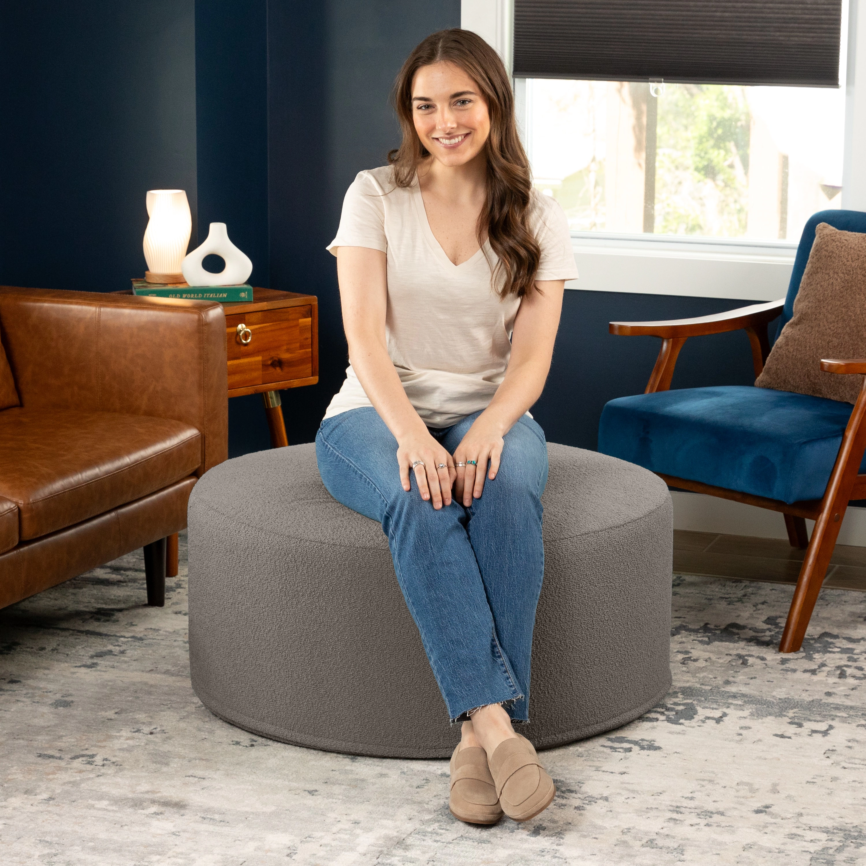 Jaxx Candler Round Couch Ottoman Versatile Firm Foam Construction, 36