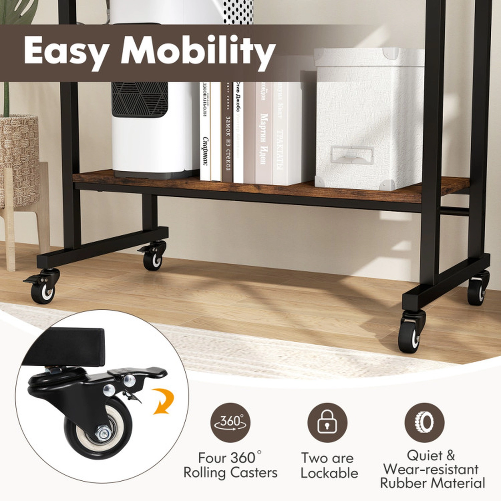 SUGIFT 31.5-in 160-lb Capacity Rolling Laptop Desk with Pull-Out Keyboard Tray 3 Hooks and Locking Casters