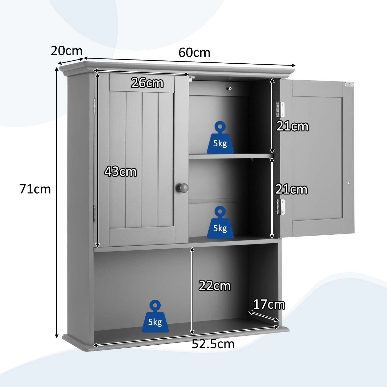 SUGIFT Wall Mount Bathroom Storage Cabinet with Adjustable Shelves 11-lb Per Level Capacity Gray
