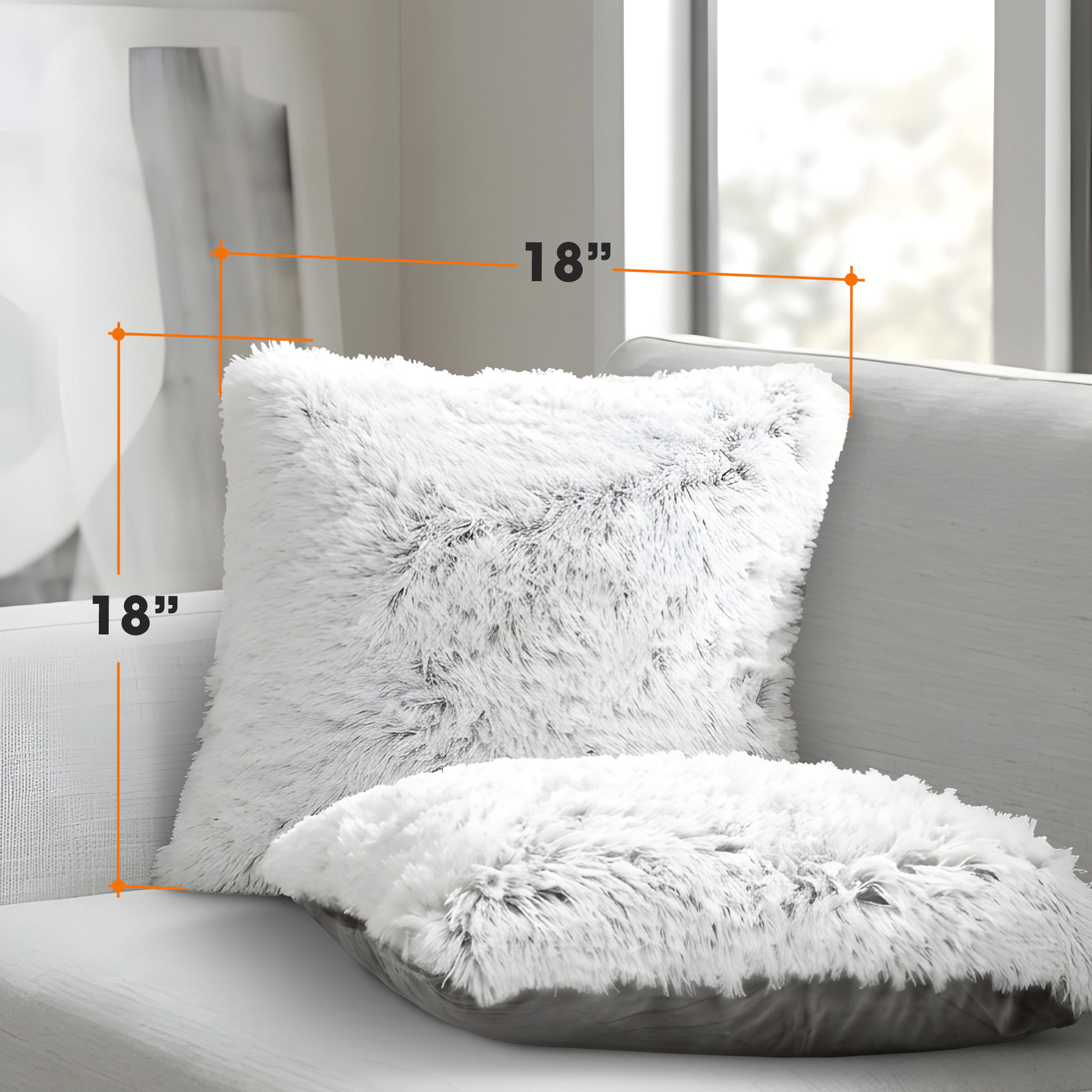Cheer Collection 20-Inch Plush Shaggy Faux Fur Square Throw Pillows with Inserts, 2-Pack