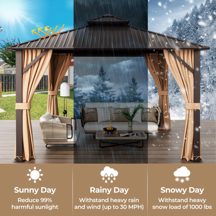 Hivvago Hardtop Outdoor Gazebo with Galvanized Steel Roof and Curtains