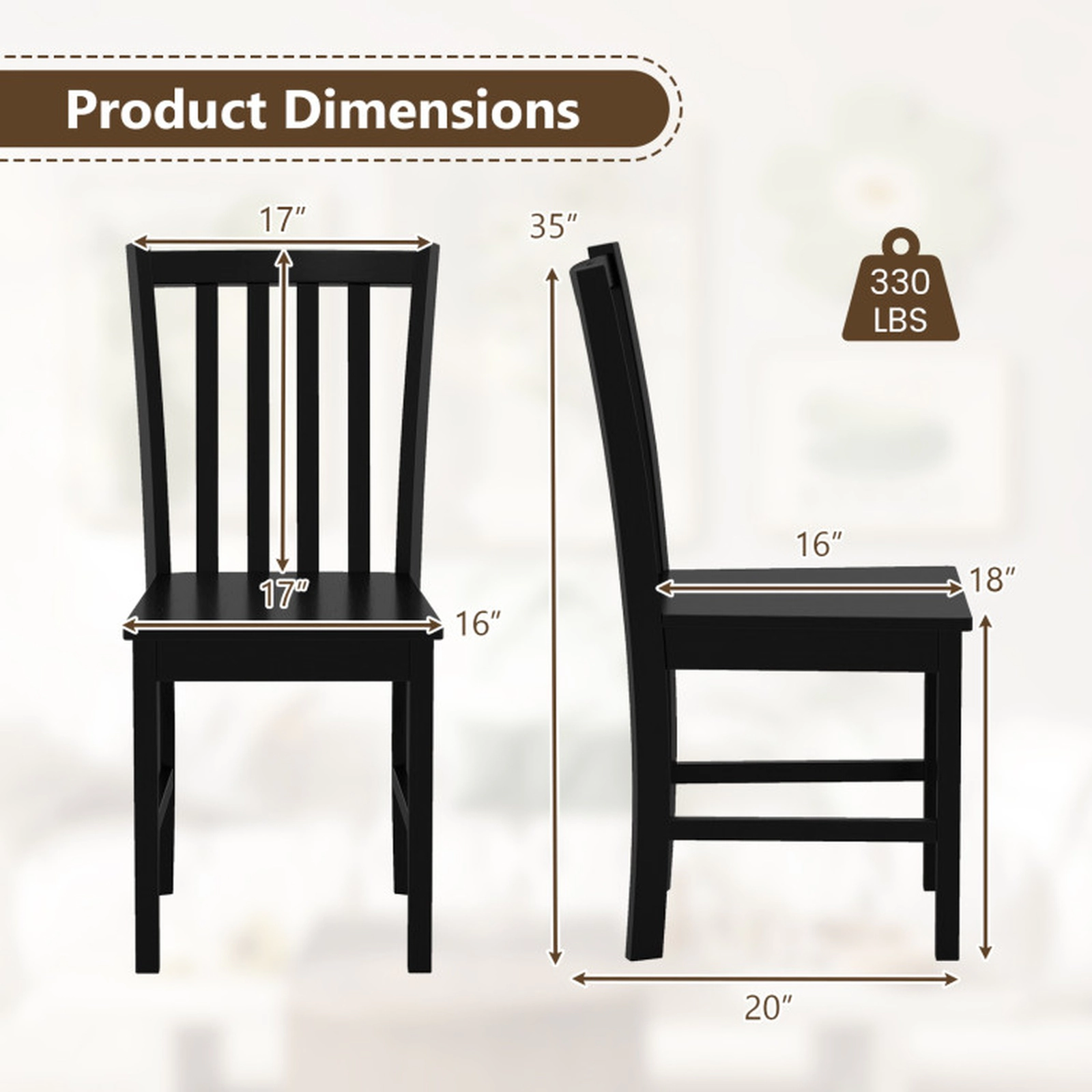 SUGIFT Set of 2 Black Rustic Kitchen Dining Chairs with Slat Tilt Backrest 16-in W 35-in H 330-lb Per Chair
