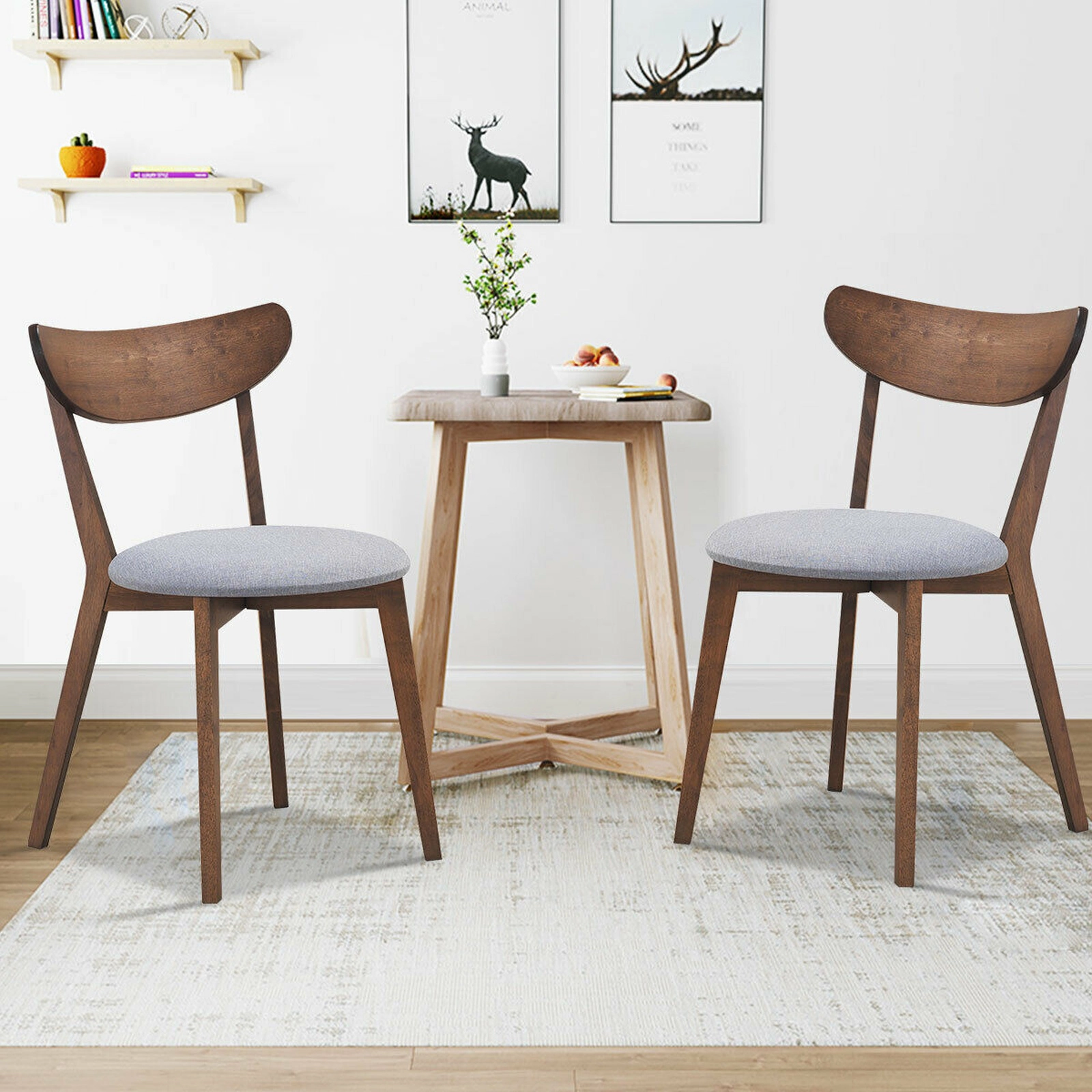 SUGIFT Set of 2 Upholstered Dining Chairs, Curved Back, Walnut