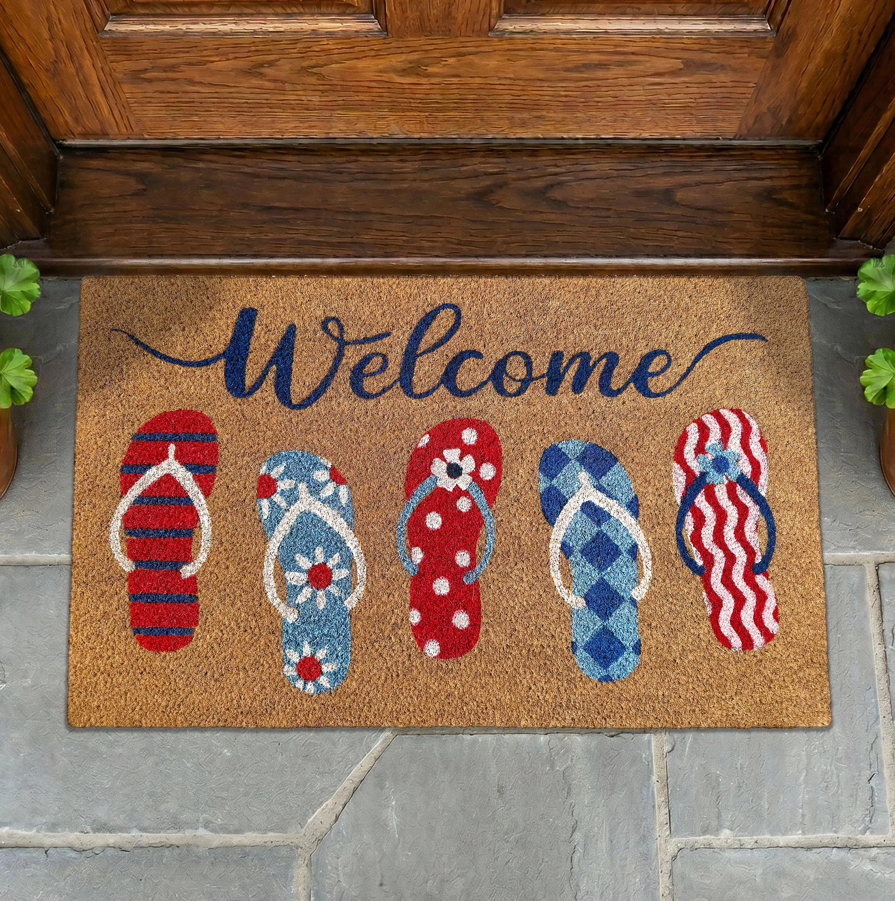 Kate Aurora Summer Fun Flip Flops Bristled Coir Outdoor Welcome Mat - 18"x30"