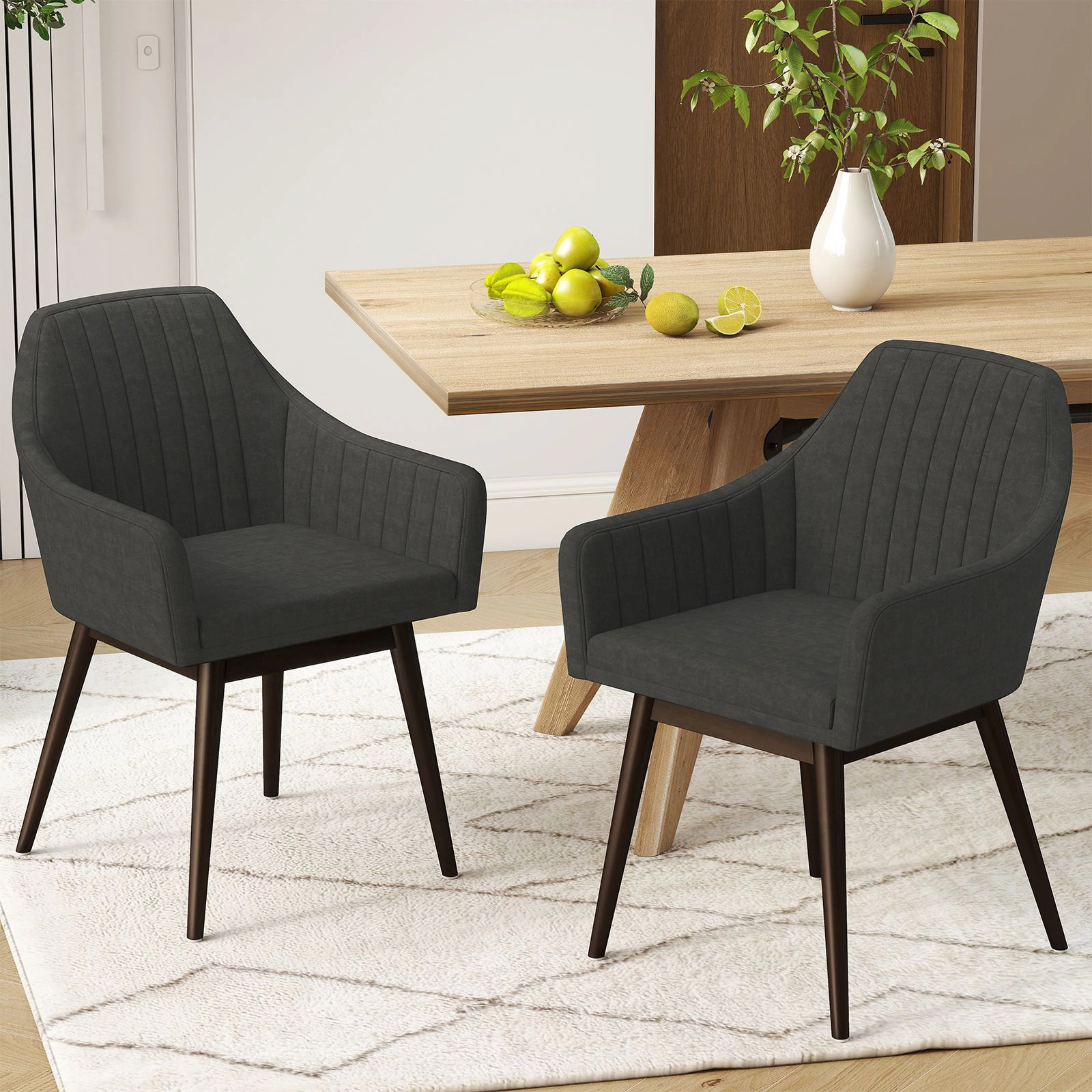 SlickBlue Upholstered Accent Chairs, Rubber Wood Legs, Armrests, 2 Pack