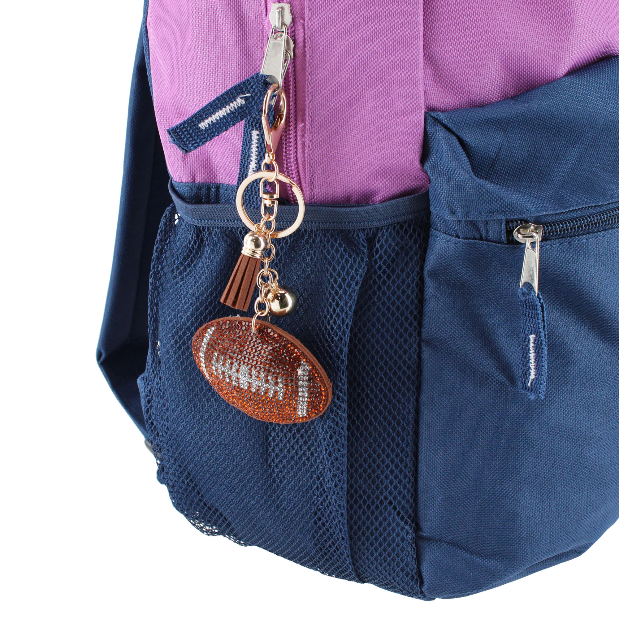 CTM Women's Rhinestone Football with Tassel Bag Charm & Key Chain