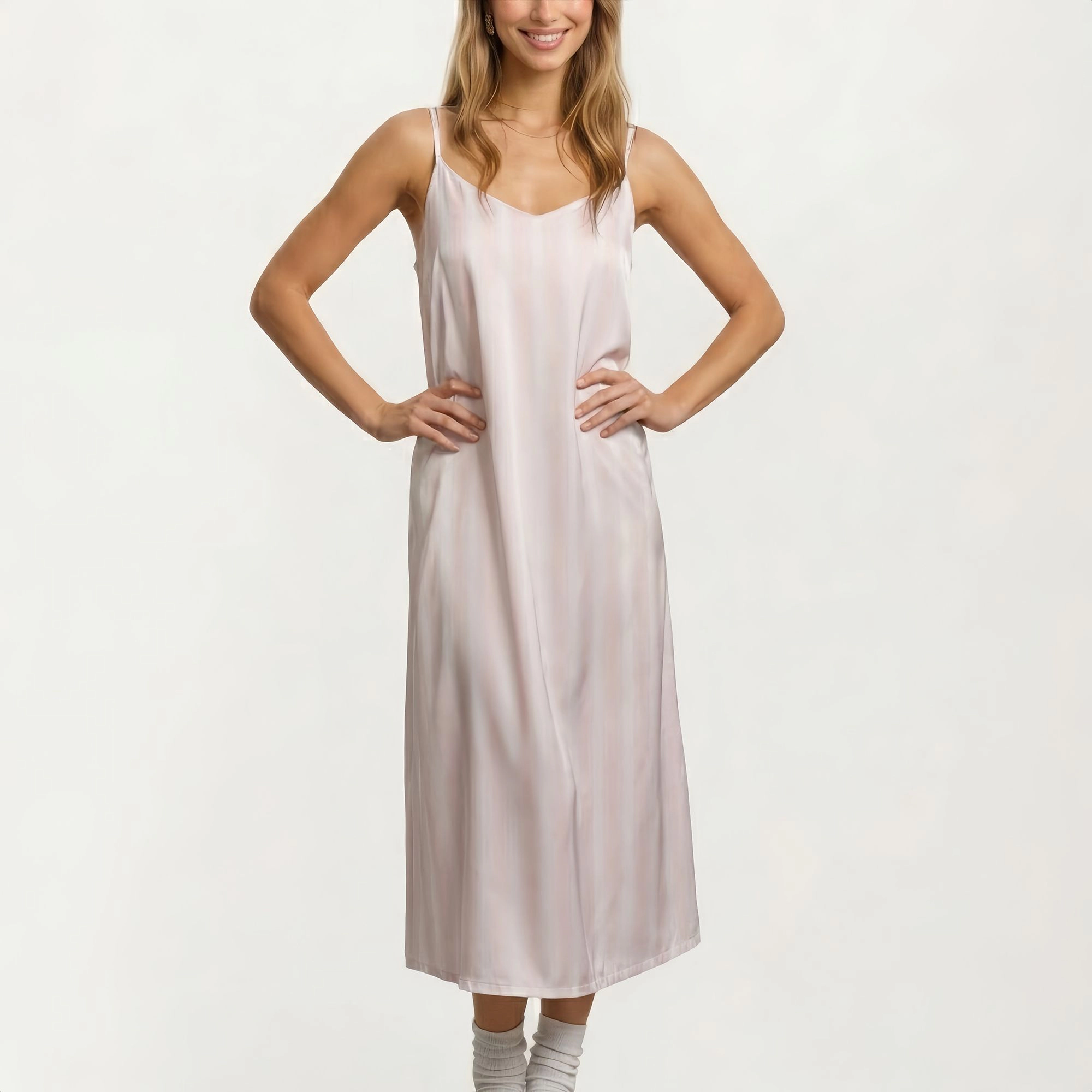Anna-Kaci Women's Satin Pajama Dress Sleeveless Spaghetti Strap Midi Sleepwear Nightgown with Relaxed Fit Lounge