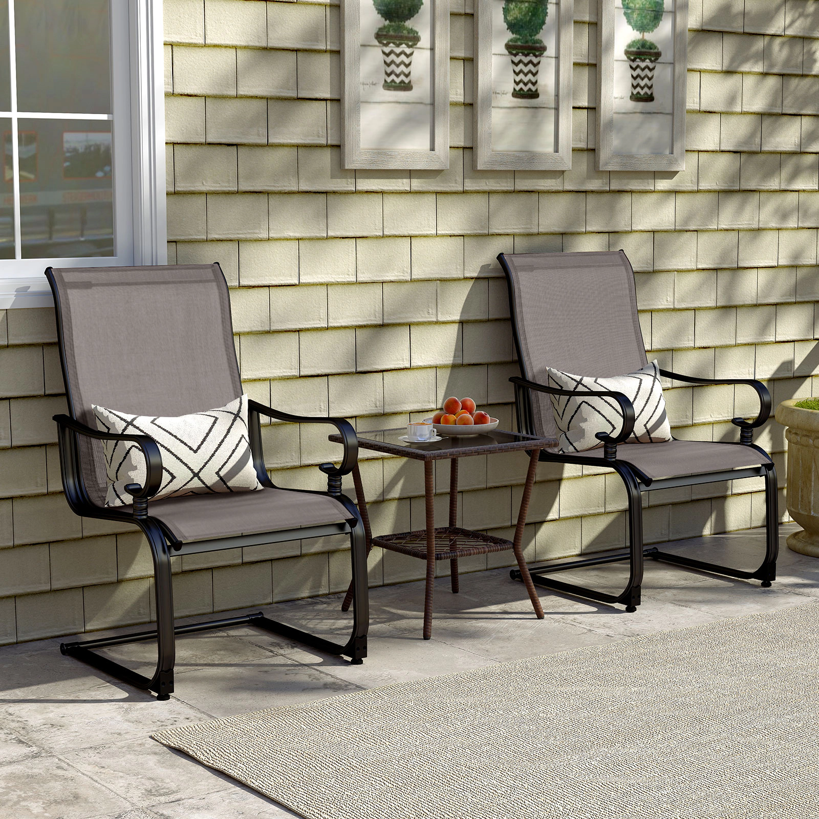 SUGIFT Set of 2 Rocking Patio Chairs with Breathable Quick-drying Fabric 350-lb Capacity Brown Black Gray