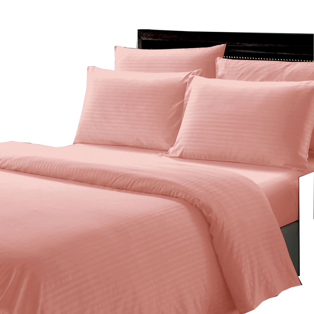 Plazatex Dobby Stripe Luxurious Ultra Soft Moisture Wicking Solid Color 6 Pieces Sheet Set Queen Blush