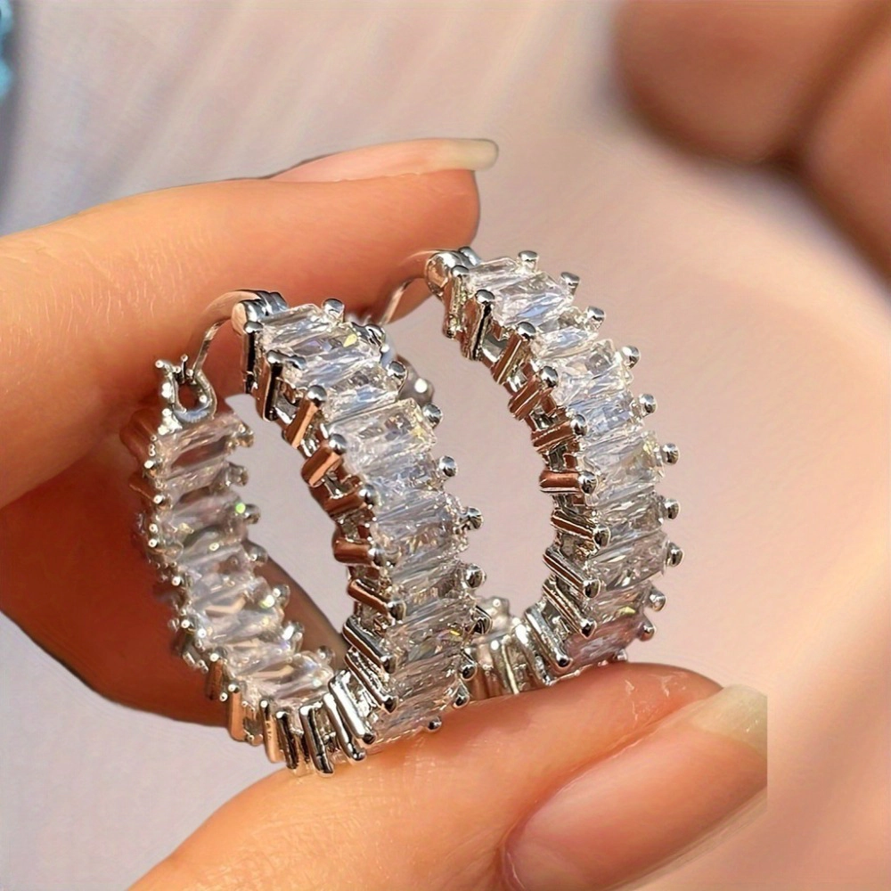 Baguette Cut Cubic Zirconia Huggie Hoop Earring