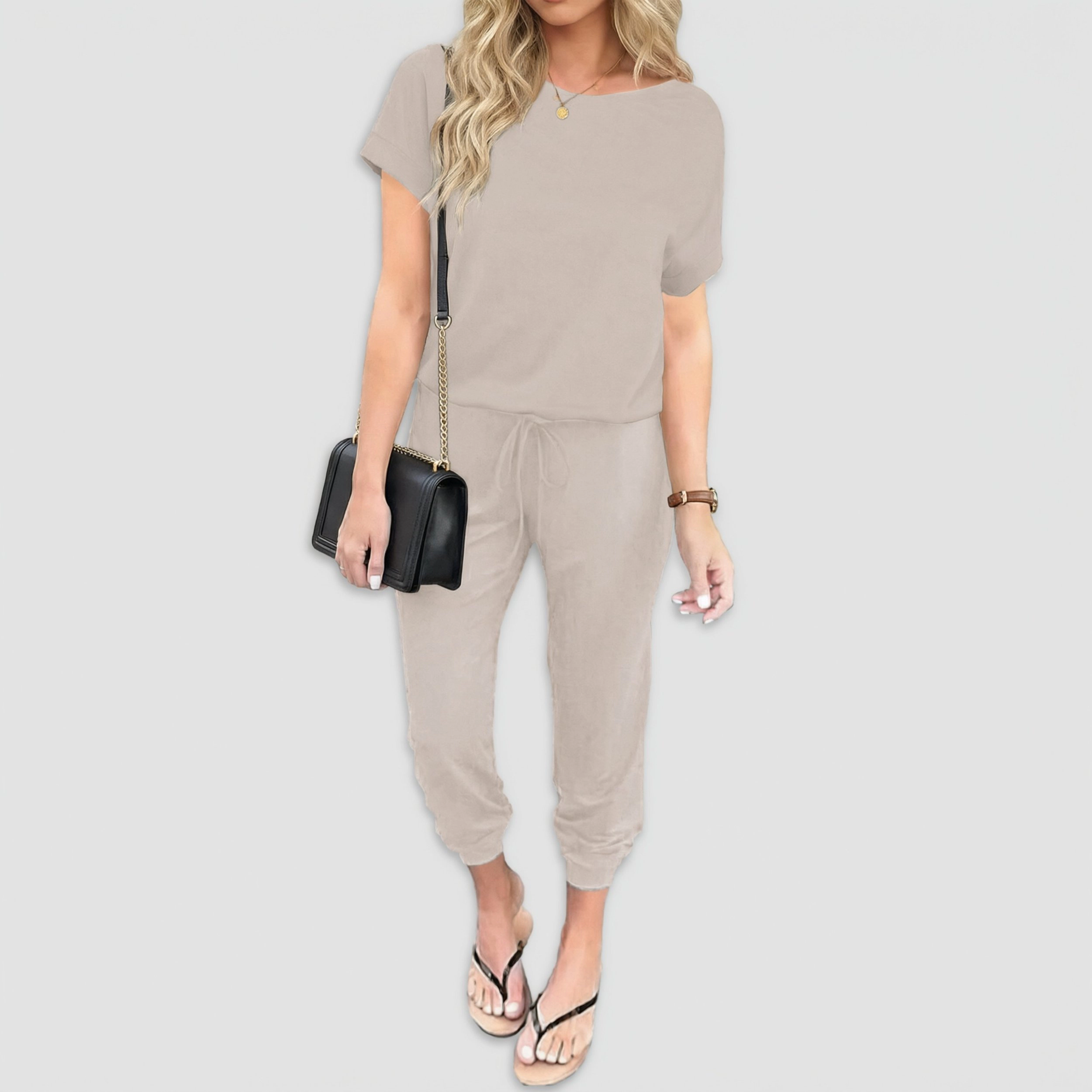 Ekouaer Women's Boat Neck Short Sleeve Top & Jogger Pants 2 Piece Set