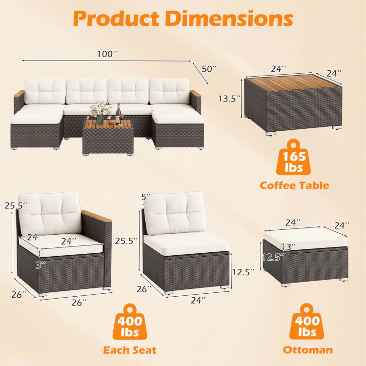Hivvago 7 Pieces Wicker Conversation Set With Wood Armrests For Backyard