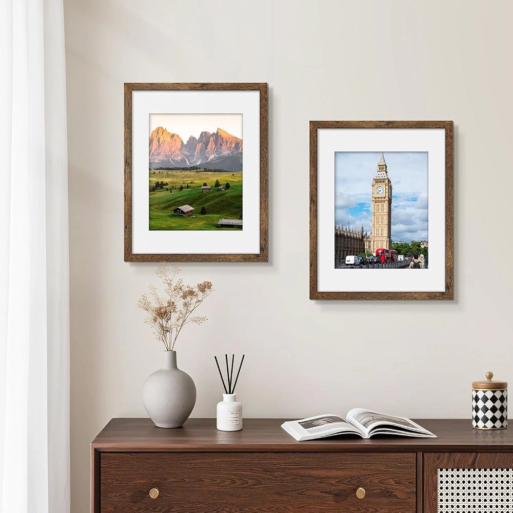 ACPJR 11x14 Picture Frames, Set of 6, Rustic Brown Woodgrain, Wall or Tabletop Display