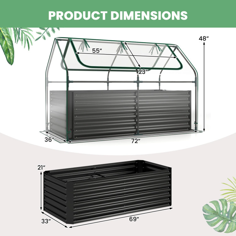 Hivvago 68 x 33 21 Inch Galvanized Raised Garden Bed with Cover
