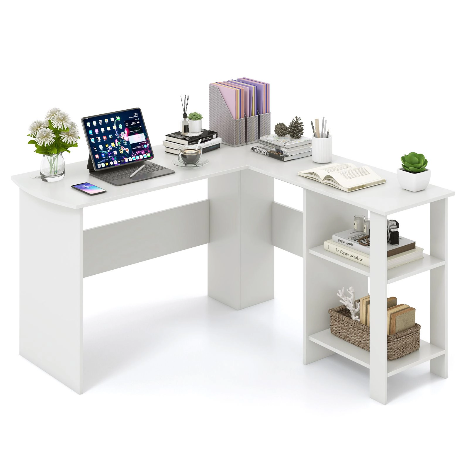 SlickBlue 51 Inch L-Shaped Computer Desk With 2-Tier Shelves