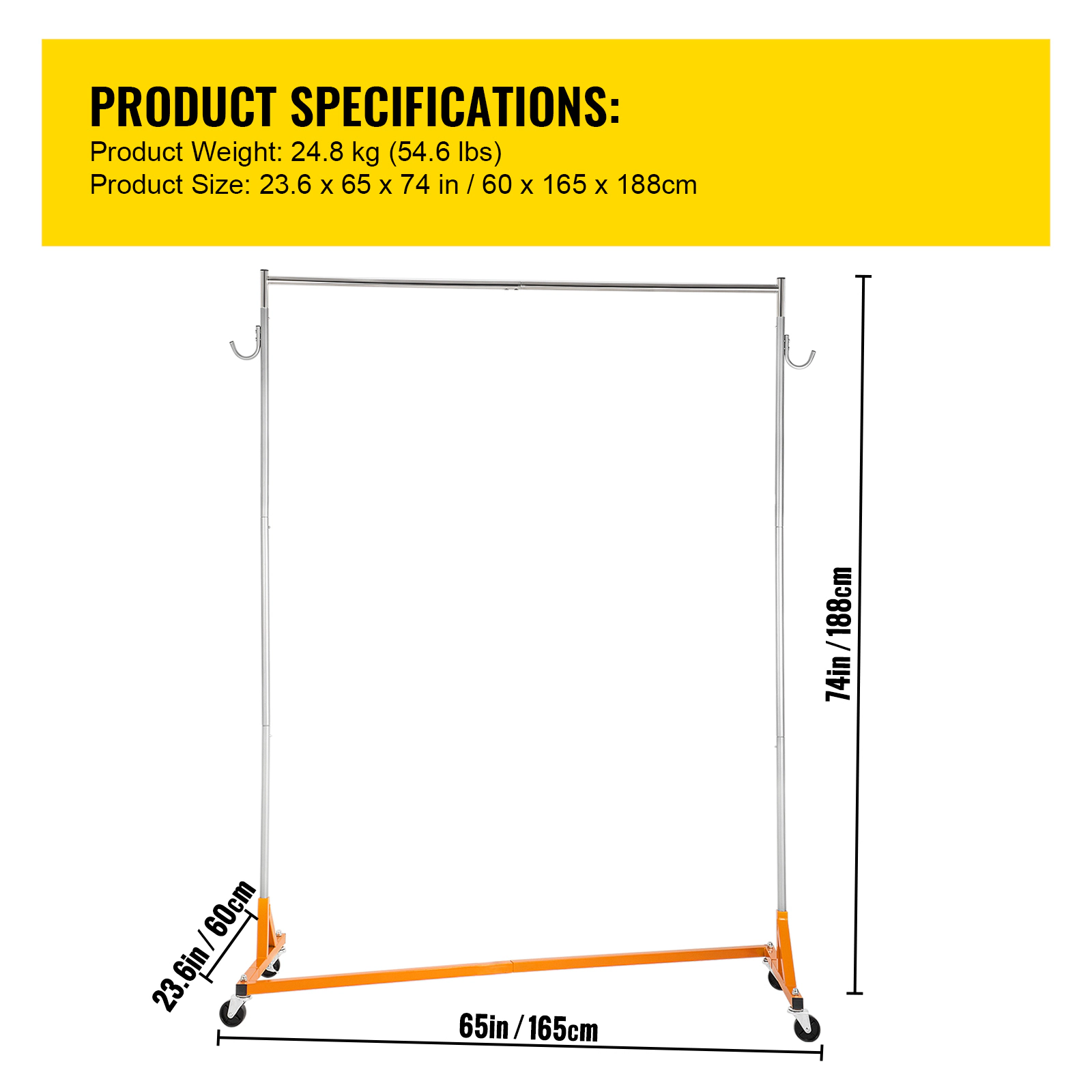 HONGGE Industrial Grade Z Base Garment Rack with Lockable Casters for Home Clothing Store Display