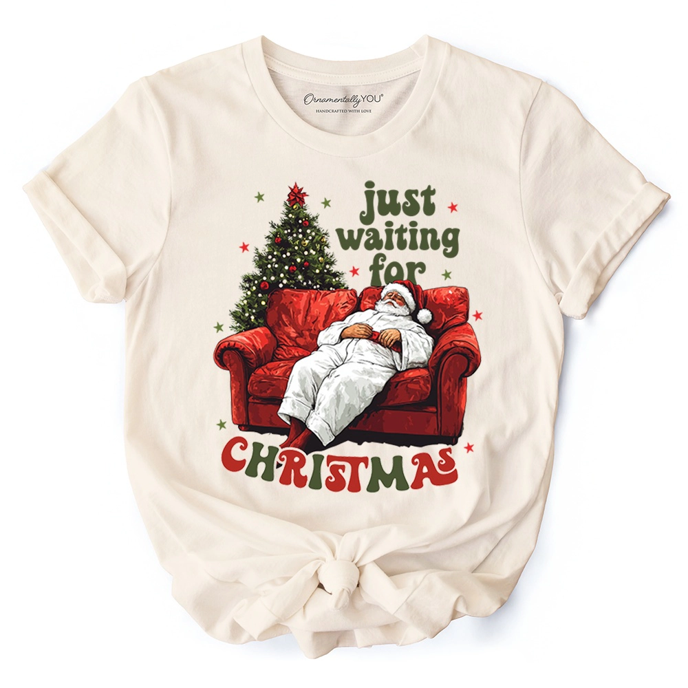 OrnamentallyYou Mens Funny Fat Santa "Just Waiting For Christmas T-Shirt