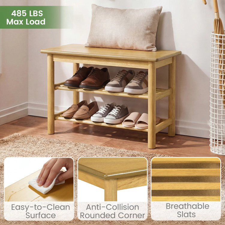 Hivvago Shoe Rack Bench 3-Tier Rubberwood Shoe Changing Bench