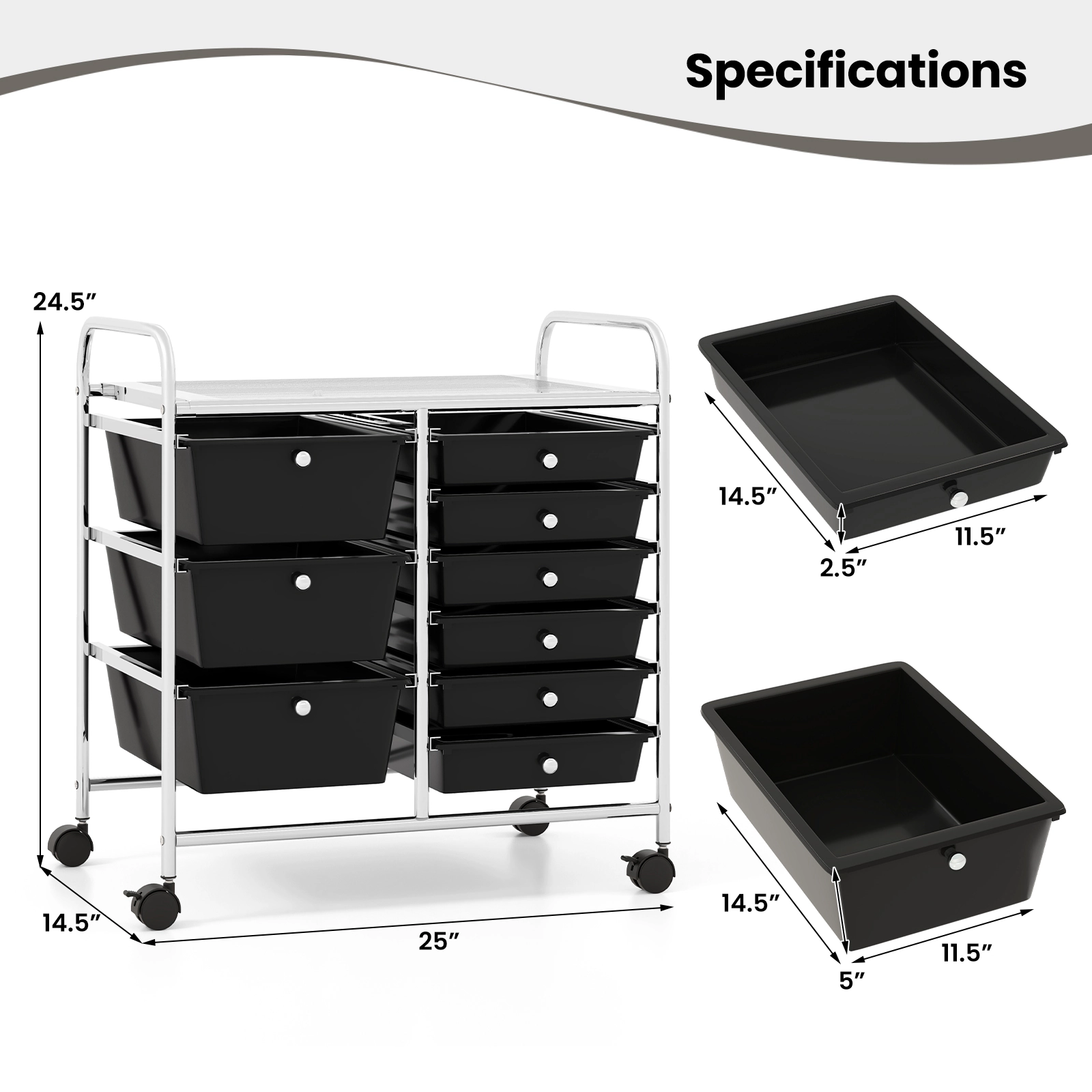 SUGIFT 9-Drawer Rolling Storage Cart with Metal Frame and Removable Drawers