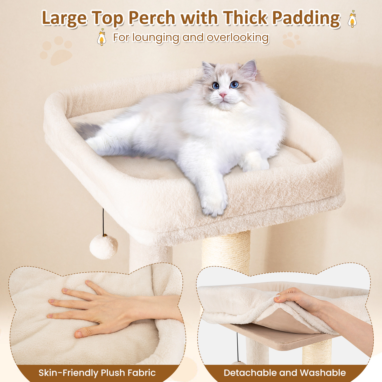 SUGIFT 63-in Natural Heavy Duty Wooden Cat Tree with 44-lb Layers 2-Story Condo and Plush Top Perch