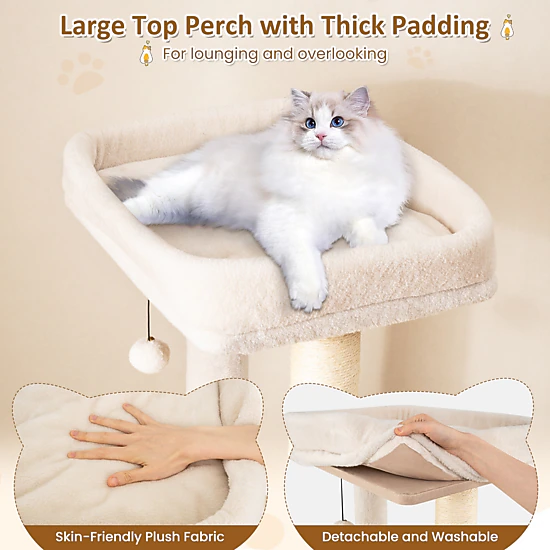 SUGIFT 63-in Natural Heavy Duty Wooden Cat Tree with 44-lb Layers 2-Story Condo and Plush Top Perch