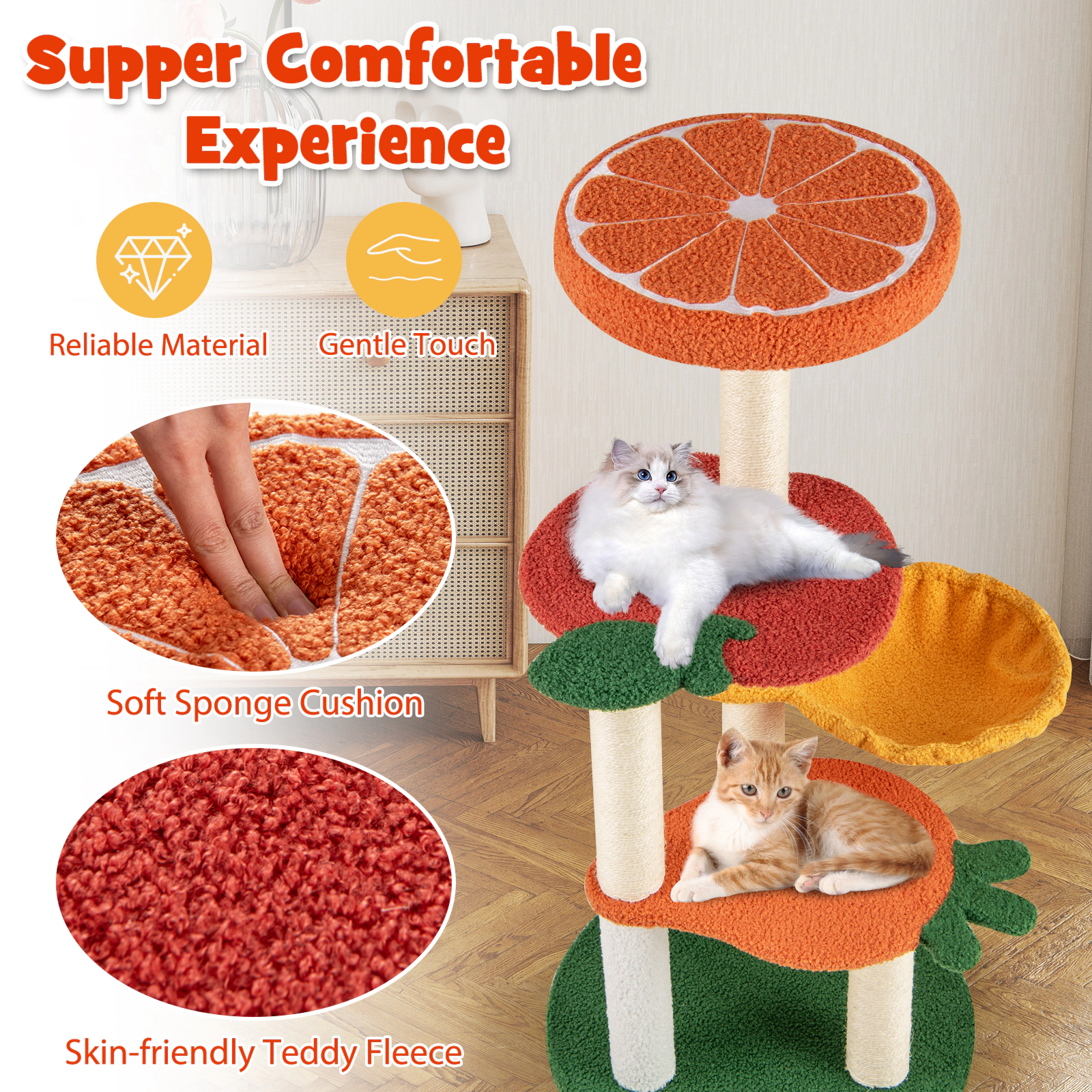 SUGIFT 39-in Tall Fruit-Shaped Multi-Level Cat Tree with Rotating Basket Sisal Posts and Fleece Perch