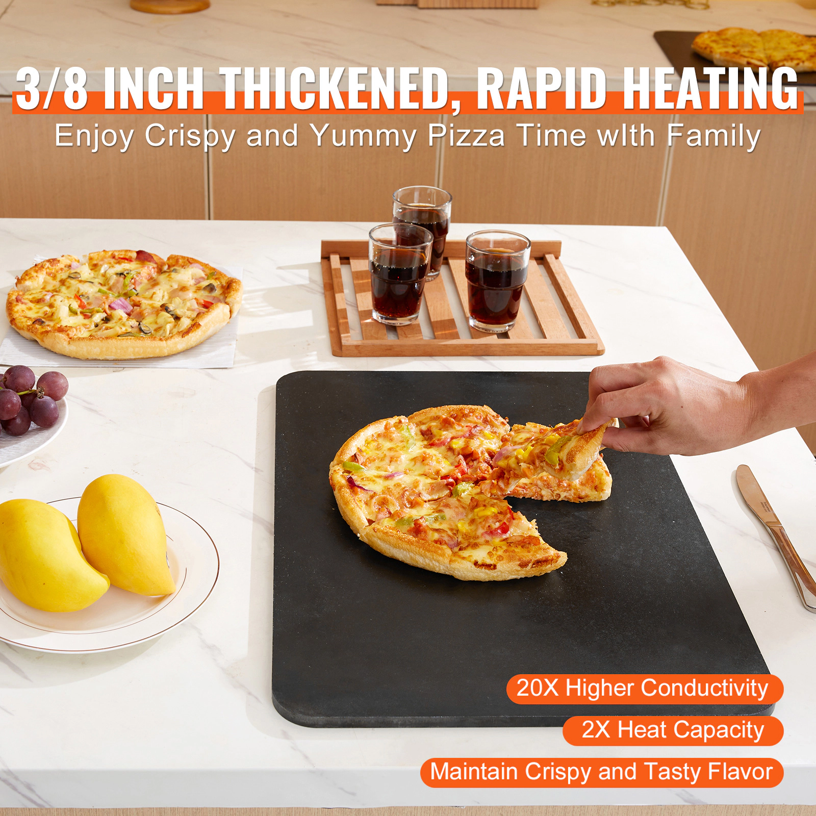 HONGGE Pre-Seasoned Carbon Steel Pizza Steel, 20 x 14 x 3/8 In Baking Plate for Oven and Outdoor Grill