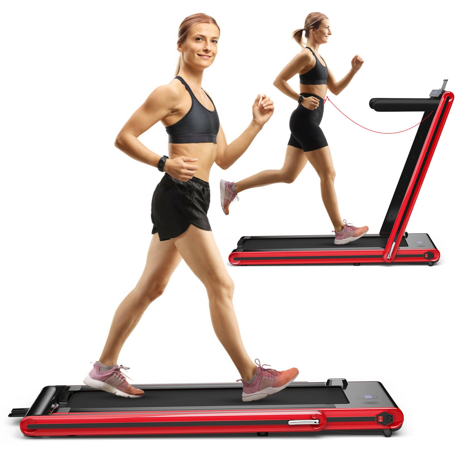 SUGIFT Red 2-in-1 Folding Treadmill with Dual LED Display and Safety Lock 52-in W 27-in D 256-lb User Capacity