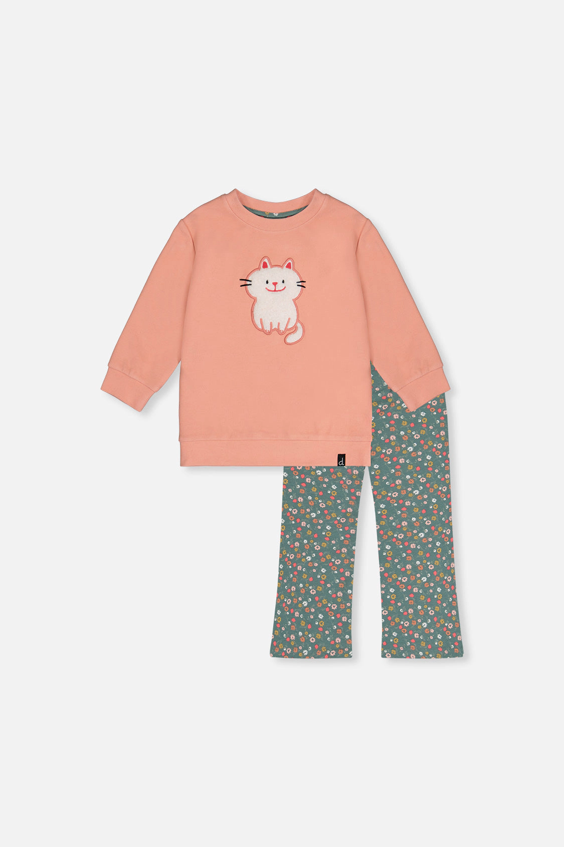 Deux par Girls Ribbed Tunic and Flared Leggings Set with Floral Print