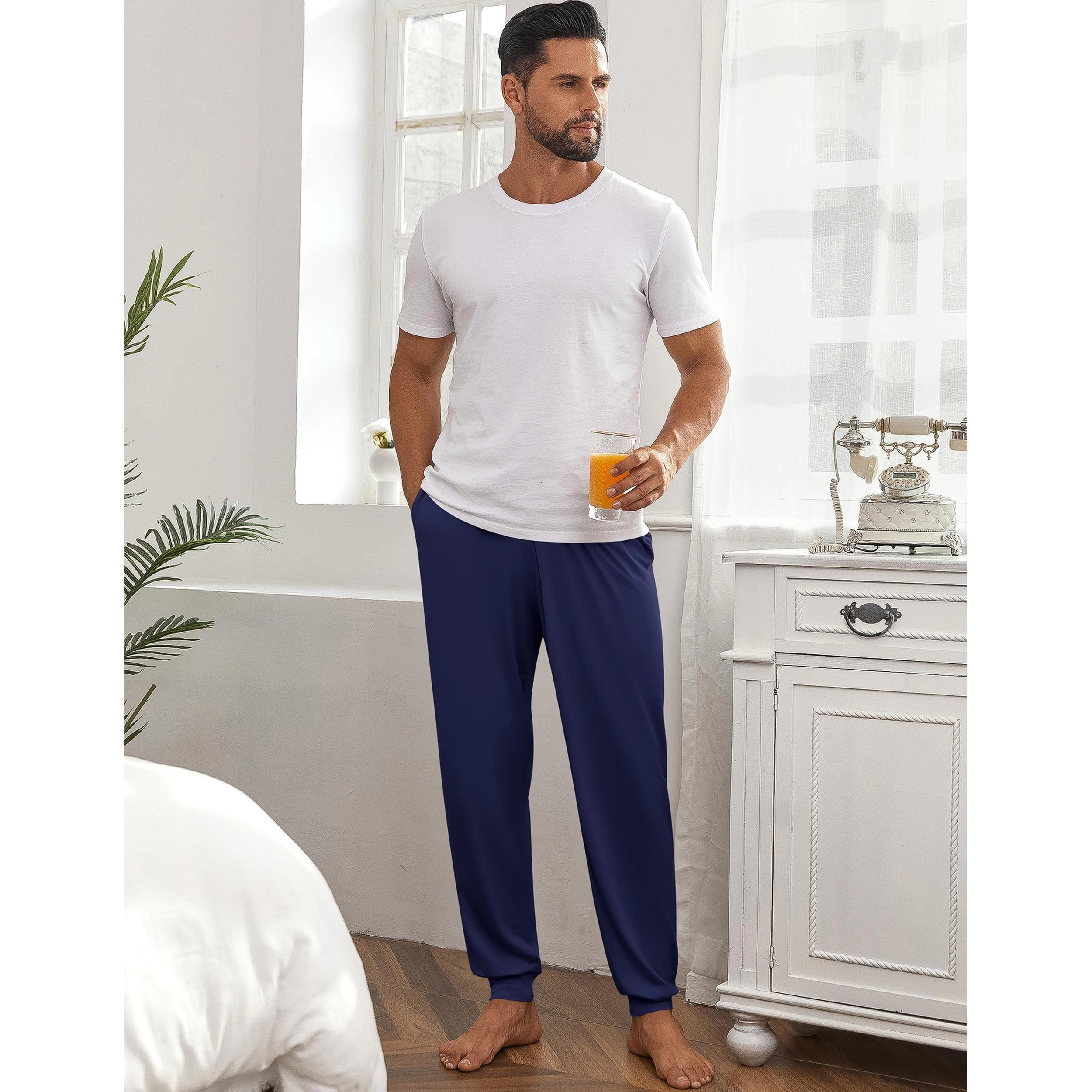 Ekouaer Men's Pajama Pants, Lightweight Loungewear, Comfy Jogger Sleep Pant Long Pj Bottoms