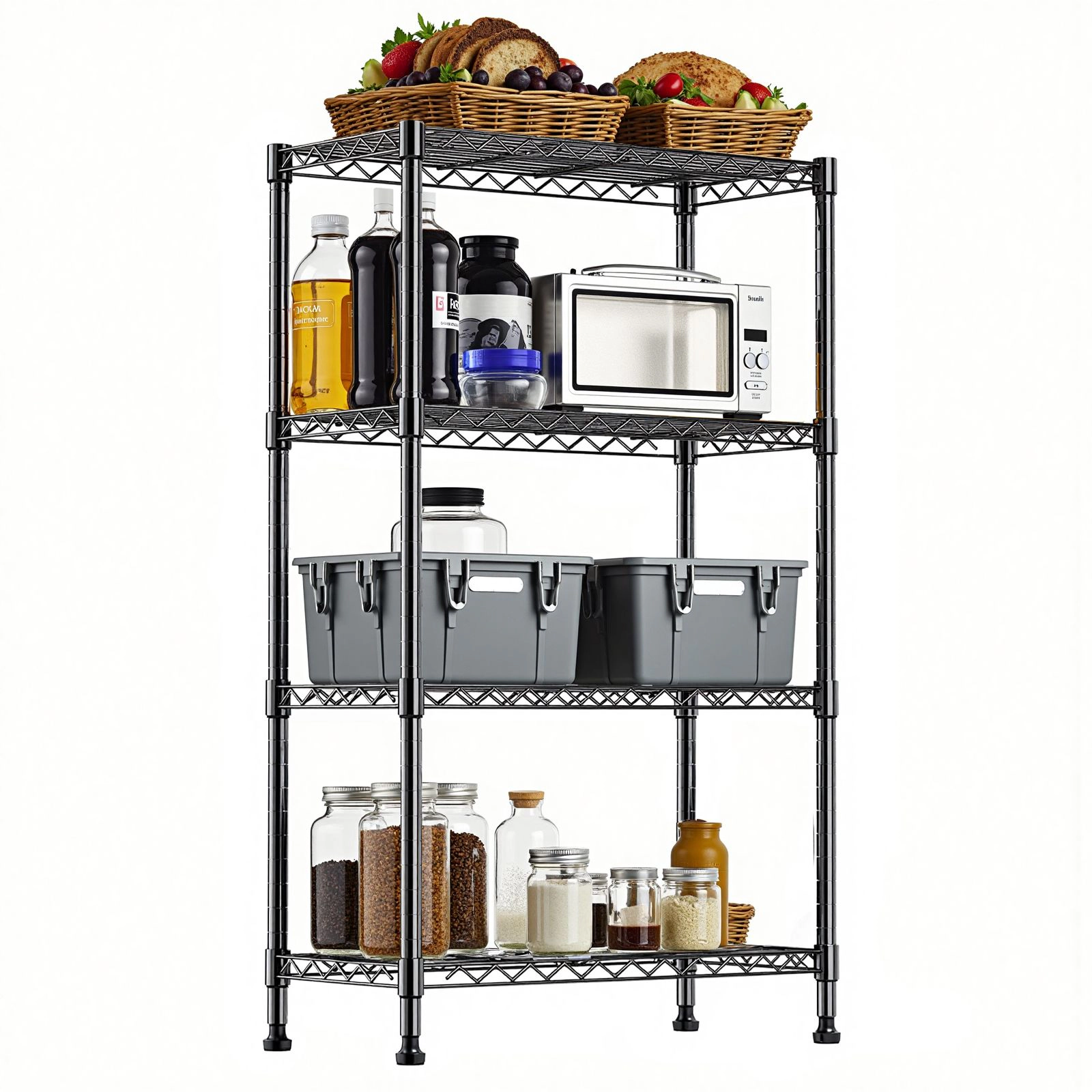 Flynama 4 Tier Heavy Duty Steel Wire Shelving 1000 lbs Utility Organizer Rack for Home Kitchen and Office in Chrome