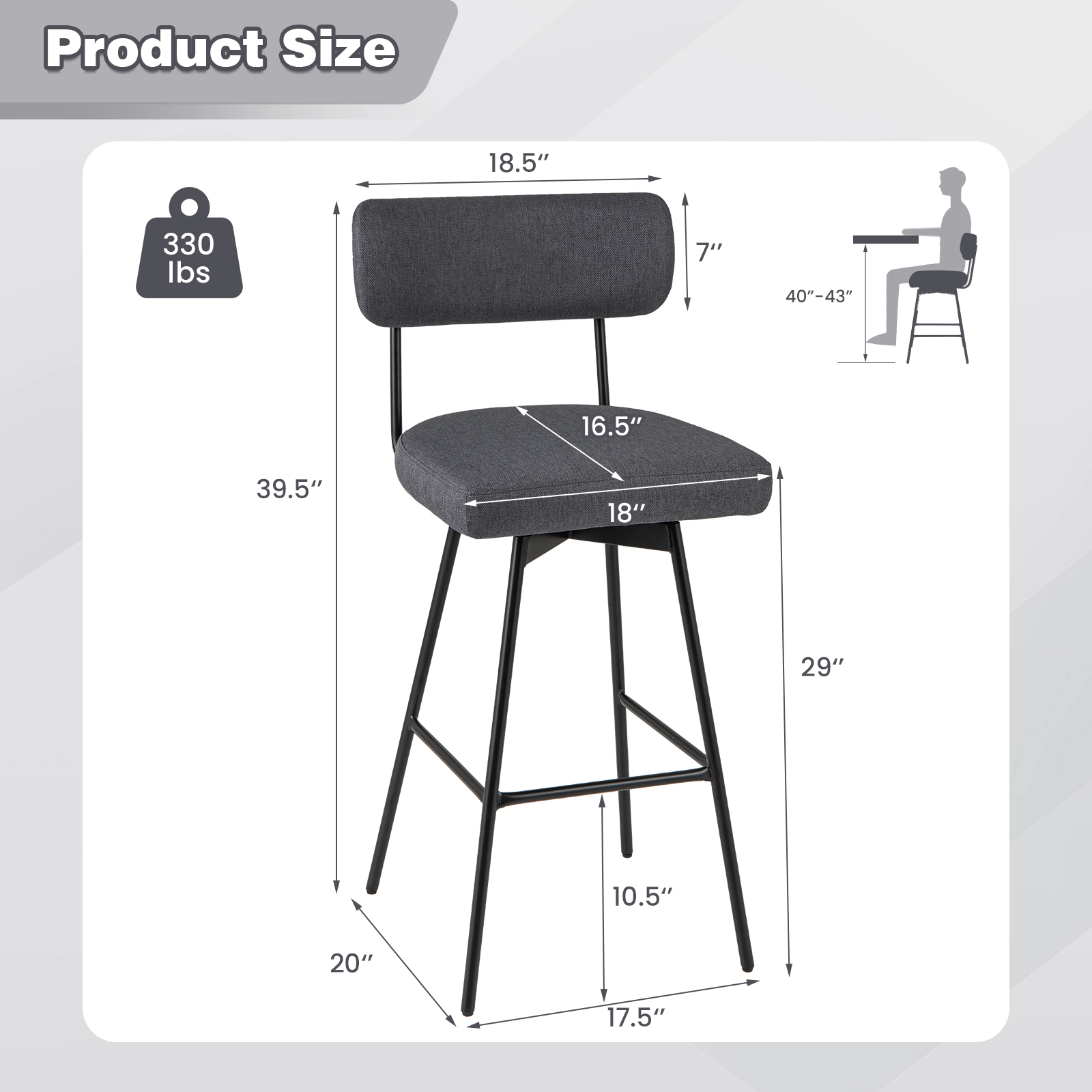 LJG 29 Inch Counter Height Upholstered Swivel Bar Stool Set of 2